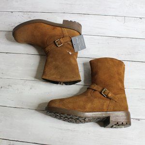 Enzo Tesoti Girl Kid Size 2 Brown Genuine Suede Leather Boots Fur Lined